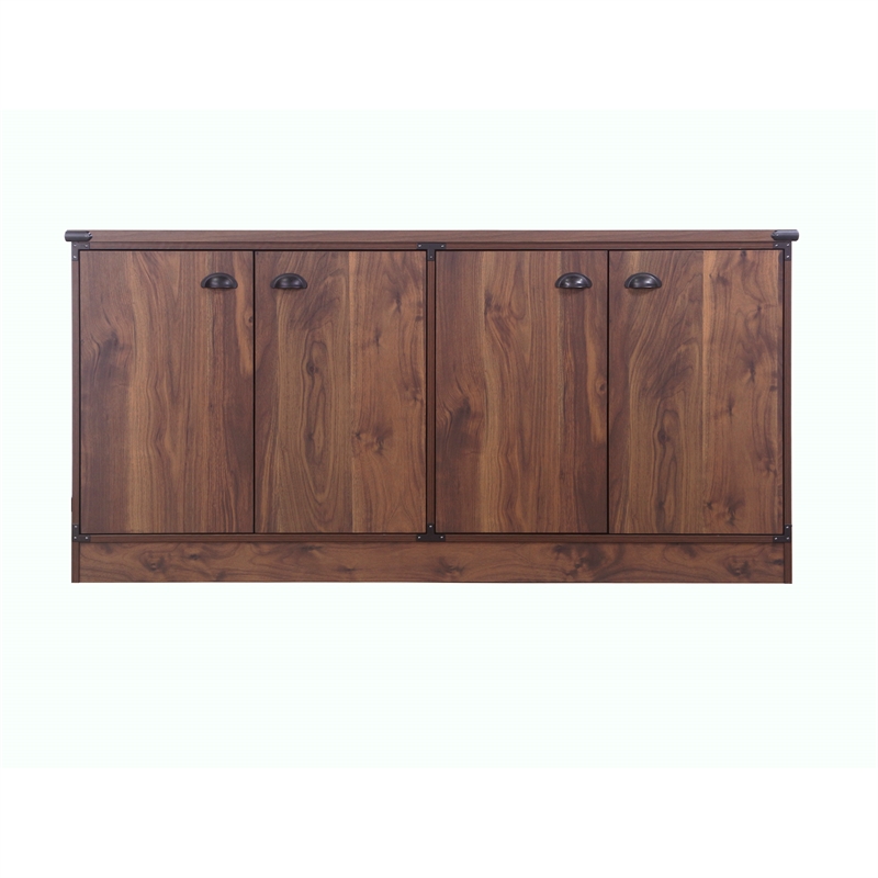 Pemberly Row Engineered Wood Contemporary Credenza File Cabinet in Dark Walnut