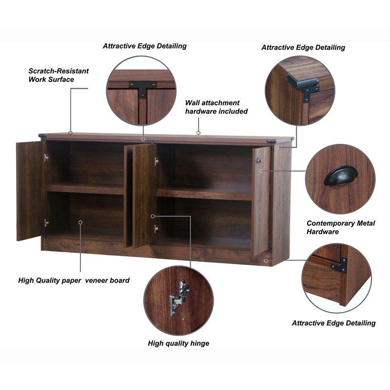 Pemberly Row Engineered Wood Contemporary Credenza File Cabinet in Dark Walnut