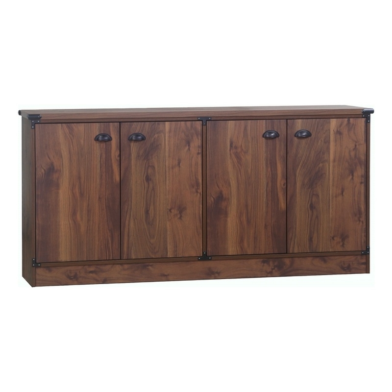 Pemberly Row Engineered Wood Contemporary Credenza File Cabinet in Dark Walnut