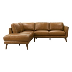 Pemberly Row Genuine Leather L-Shaped Pillow Back Left-Facing Sectional - Tan
