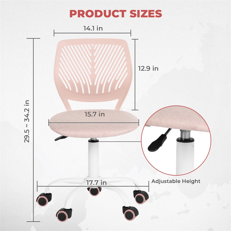 Pemberly Row Modern / Contemporary Teen Fabric Task Chair - Pink