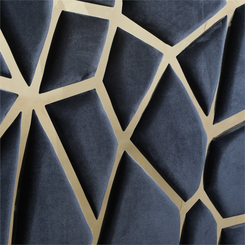 Pemberly Row Queen Velvet Bed with Gold Metal Frame in Black Color