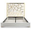 Pemberly Row King Velvet Bed with Gold Metal Frame in Cream Color
