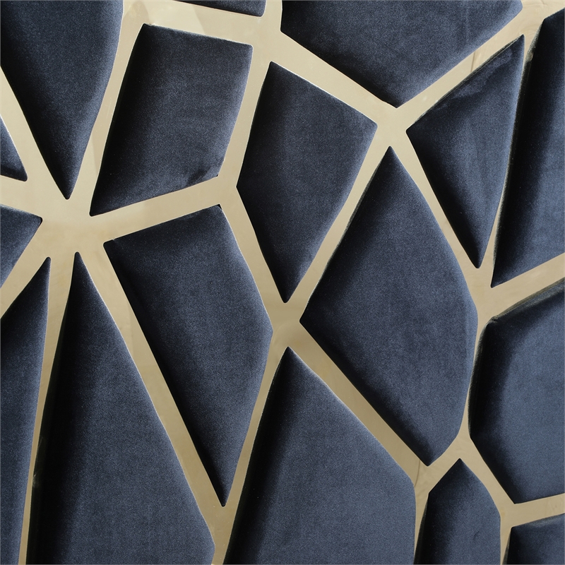 Pemberly Row King Velvet Bed with Gold Metal Frame in Black Color