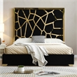 Pemberly Row King Velvet Bed with Gold Metal Frame in Black Color