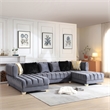 Pemberly Row Gray Velvet U-Shaped Double Chaise Sectional Sofa