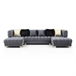 Pemberly Row Gray Velvet U-Shaped Double Chaise Sectional Sofa