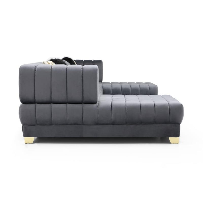 Pemberly Row Gray Velvet U-Shaped Double Chaise Sectional Sofa