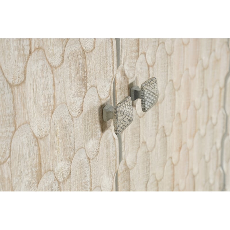 Pemberly Row 6-door Geometric Pattern Solid Wood Sideboard in White