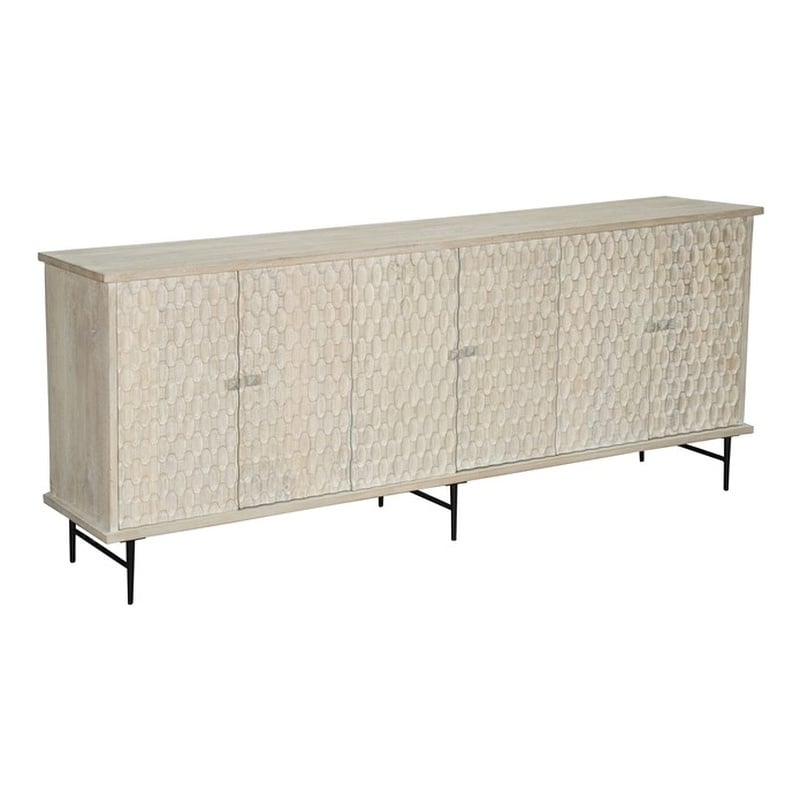 Pemberly Row 6-door Geometric Pattern Solid Wood Sideboard in White