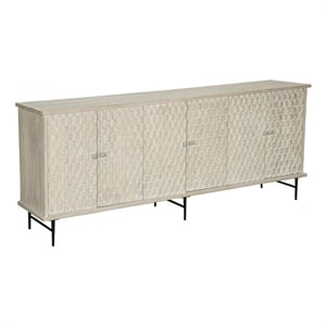 Pemberly Row 6-door Geometric Pattern Solid Wood Sideboard in White