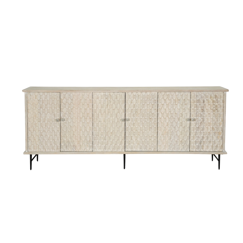 Pemberly Row 6-door Geometric Pattern Solid Wood Sideboard in White