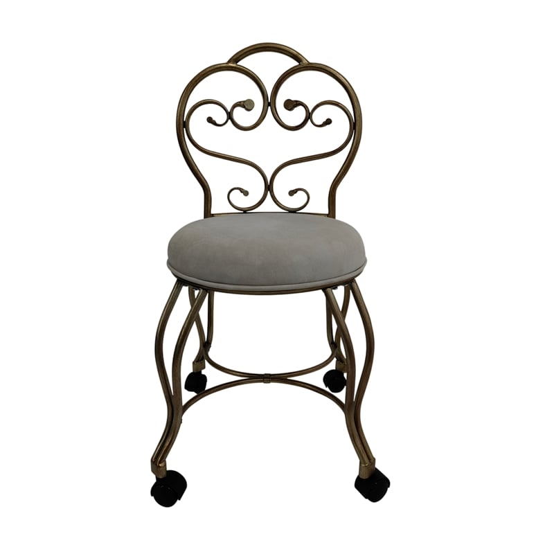 Pemberly Row Modern Victorian Vanity Stool with Back - Bronze