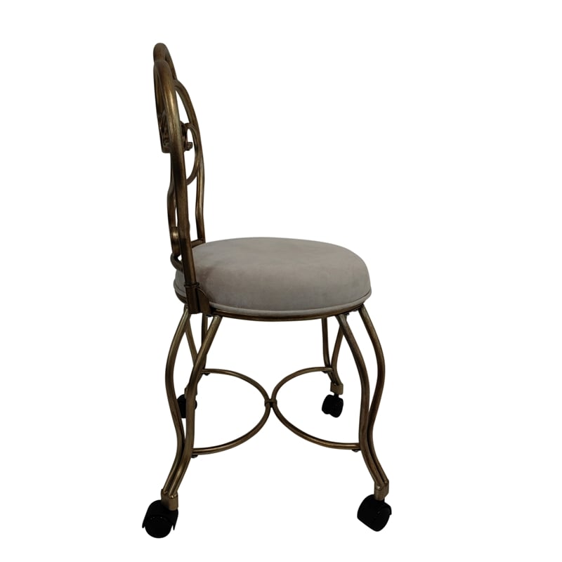 Pemberly Row Modern Victorian Vanity Stool with Back - Bronze