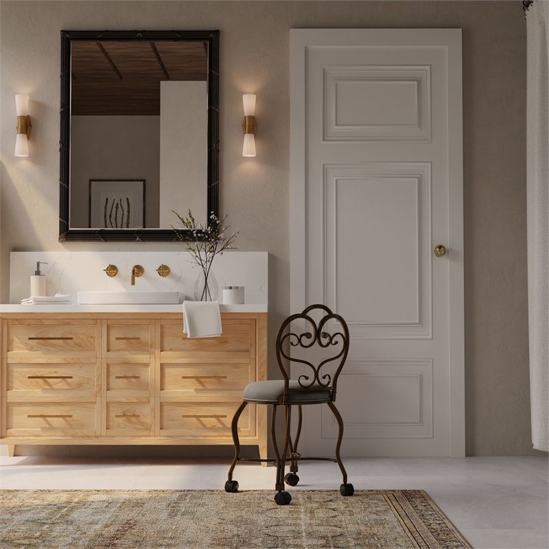 Pemberly Row Modern Victorian Vanity Stool with Back - Bronze