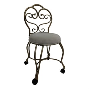 Pemberly Row Modern Victorian Vanity Stool with Back - Bronze