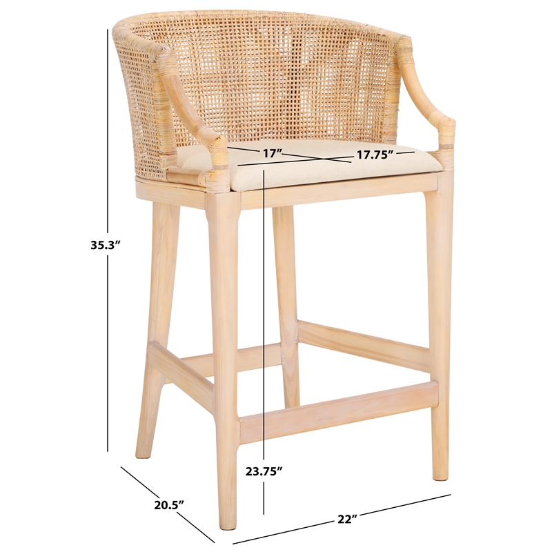 Pemberly Row Solid Wood and Cotton Counter Stool in Natural/White