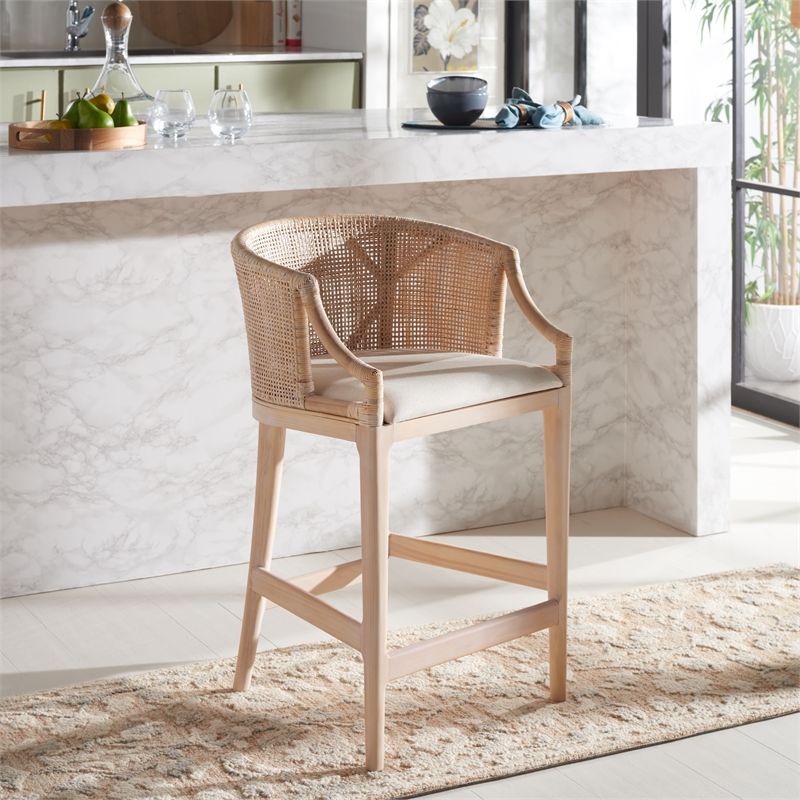 Pemberly Row Solid Wood and Cotton Counter Stool in Natural/White