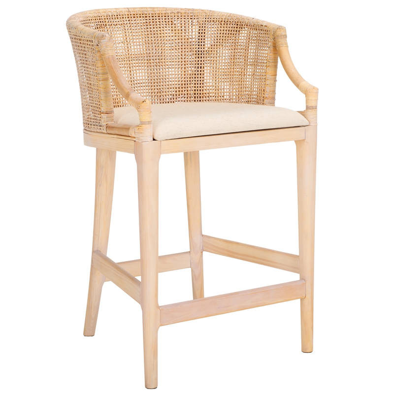 Pemberly Row Solid Wood and Cotton Counter Stool in Natural/White