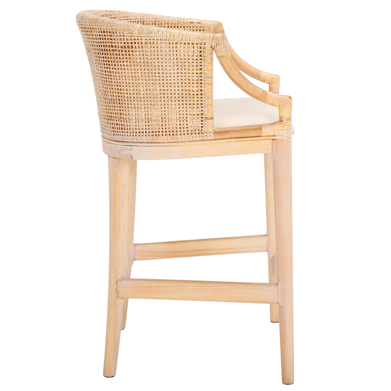 Pemberly Row Solid Wood and Cotton Counter Stool in Natural/White