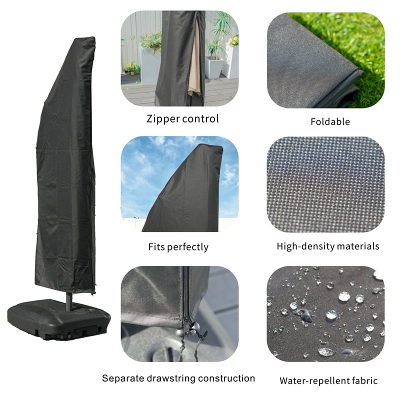Pemberly Row 9-11' Ft Hanging Offset Umbrella Black Cover for Protective Storage