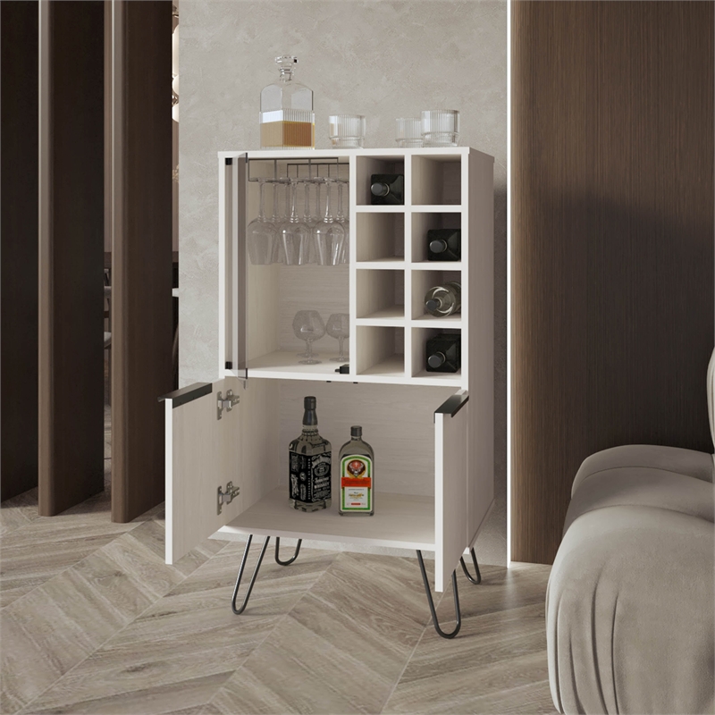 Pemberly Row Bar Cabinet in melamine with wine storage White