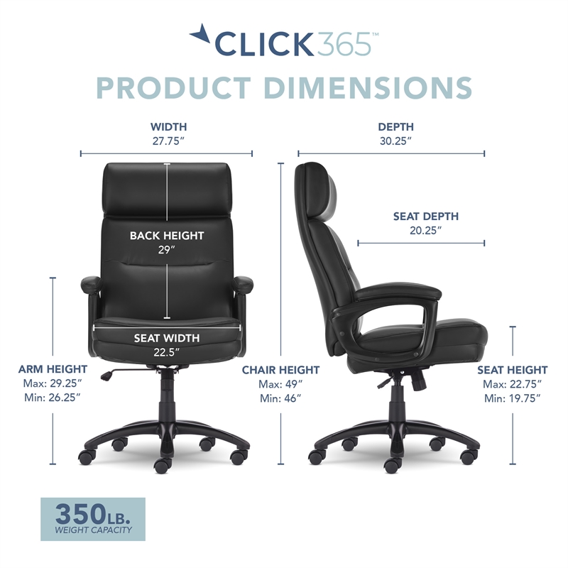 Pemberly Row Classic Big & Tall Executive Office Chair Bonded Leather Black