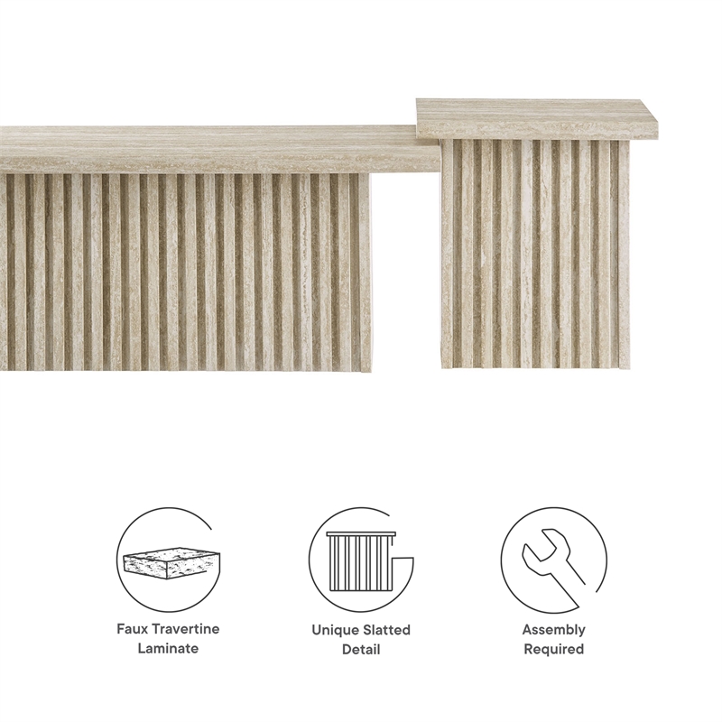 Pemberly Row Contemporary Coffee Tables Set of 2 in Travertine