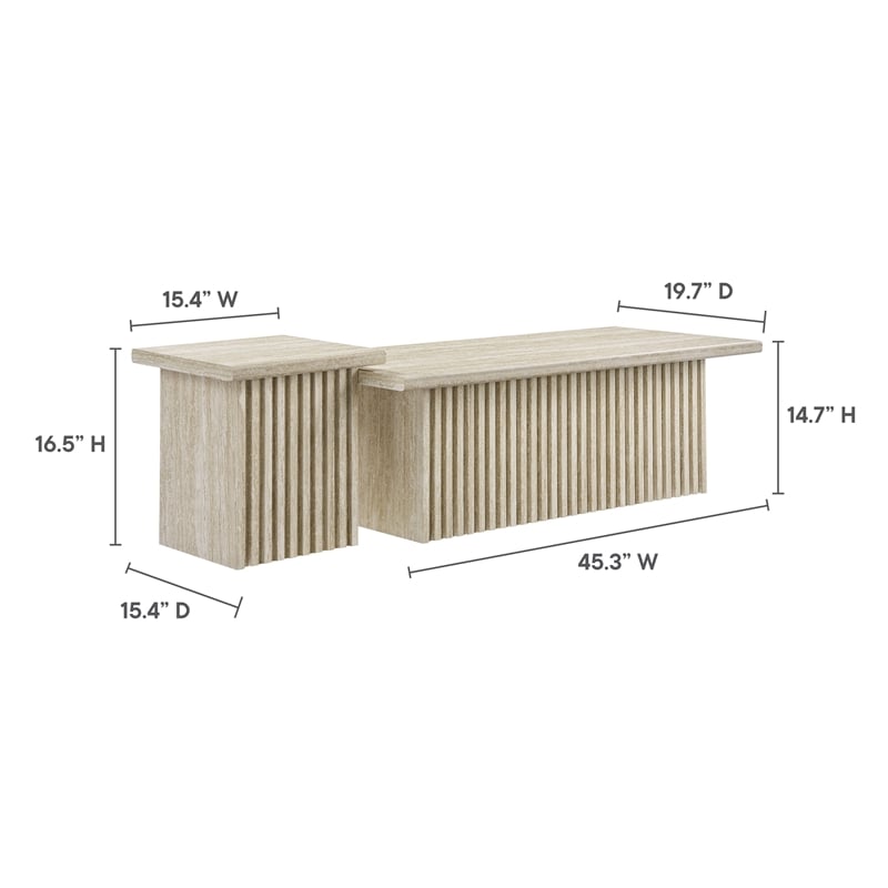 Pemberly Row Contemporary Coffee Tables Set of 2 in Travertine