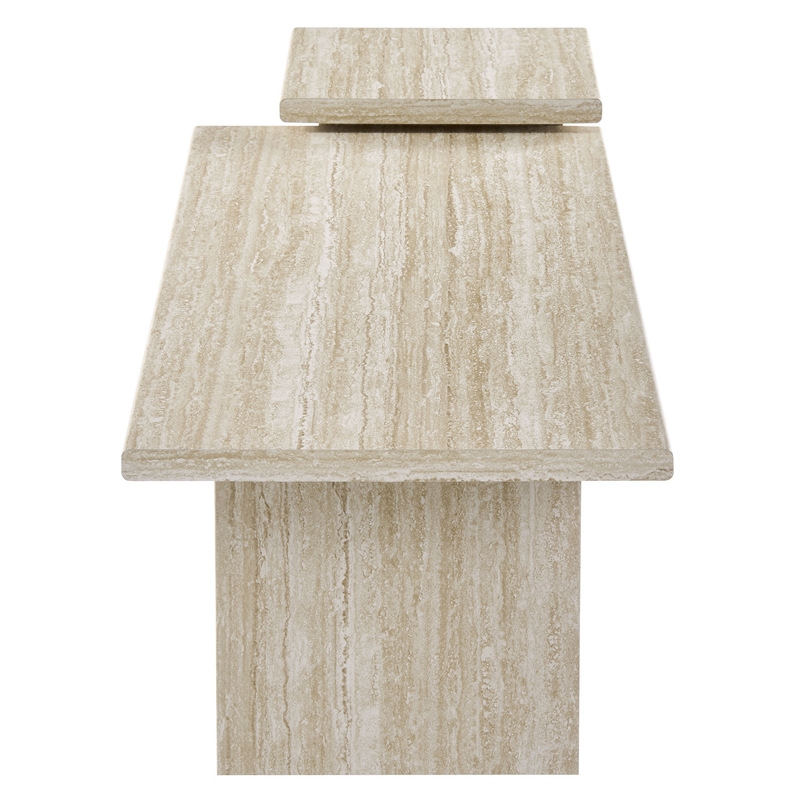 Pemberly Row Contemporary Coffee Tables Set of 2 in Travertine