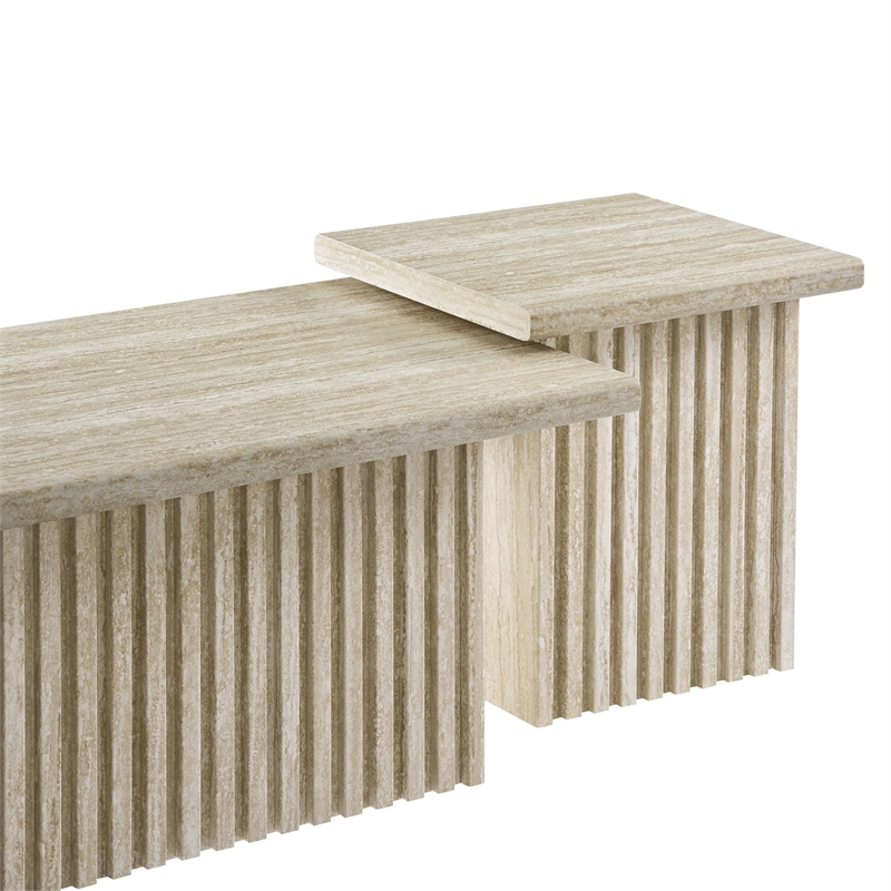 Pemberly Row Contemporary Coffee Tables Set of 2 in Travertine
