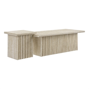 Pemberly Row Contemporary Coffee Tables Set of 2 in Travertine