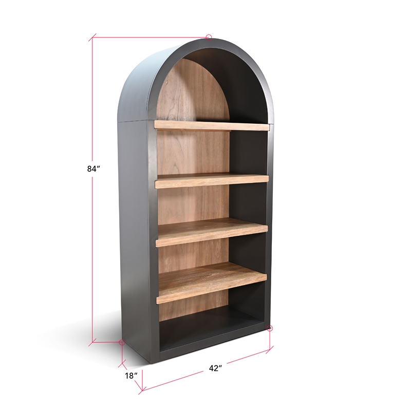 Pemberly Row Modern / Contemporary Arched Solid Wood Bookcase in Black