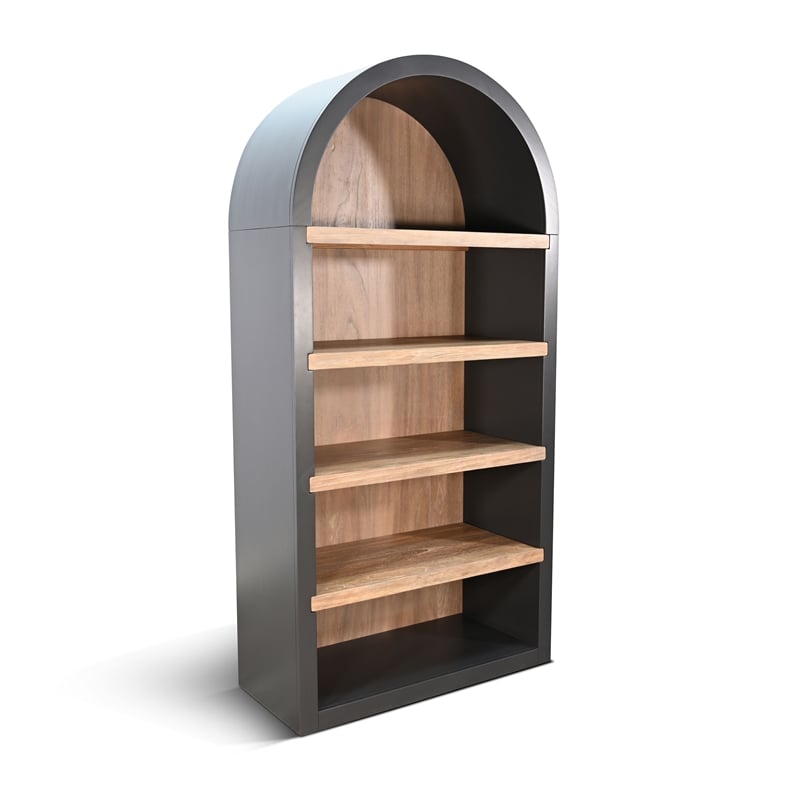 Pemberly Row Modern / Contemporary Arched Solid Wood Bookcase in Black