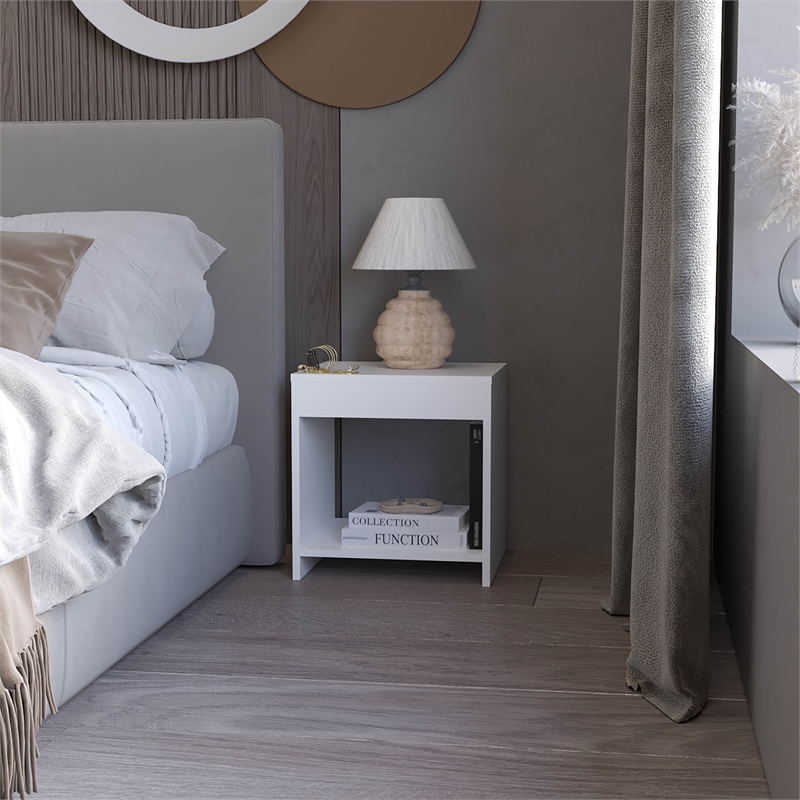 Pemberly Row Contemporary Nightstand with Open Storage White