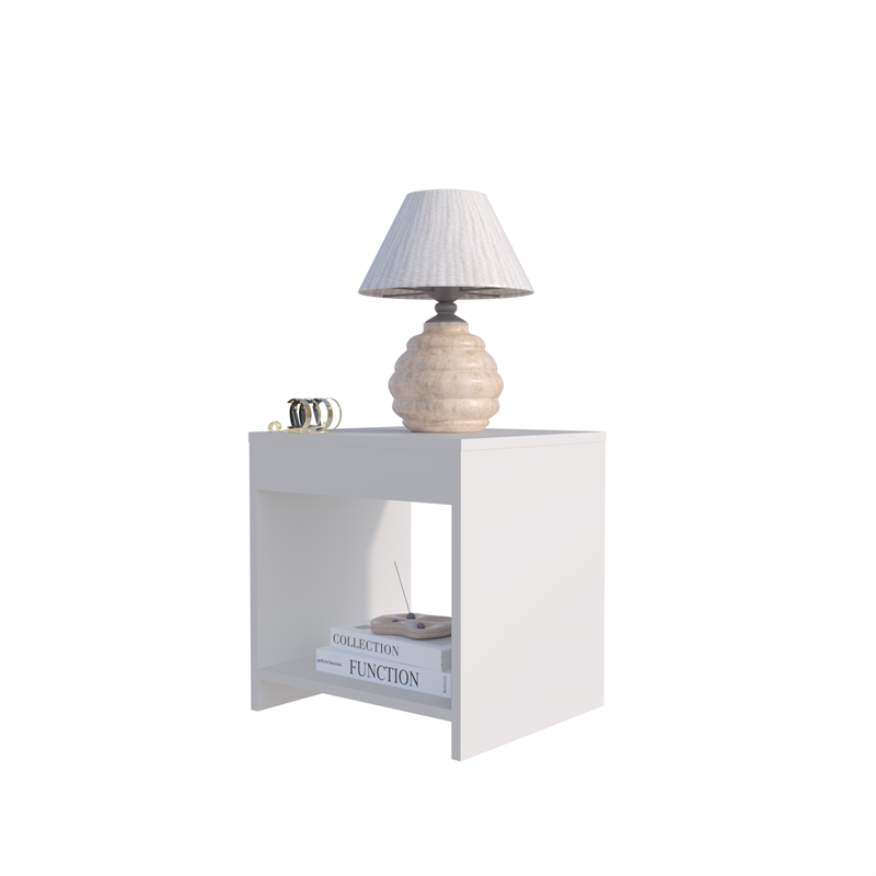 Pemberly Row Contemporary Nightstand with Open Storage White