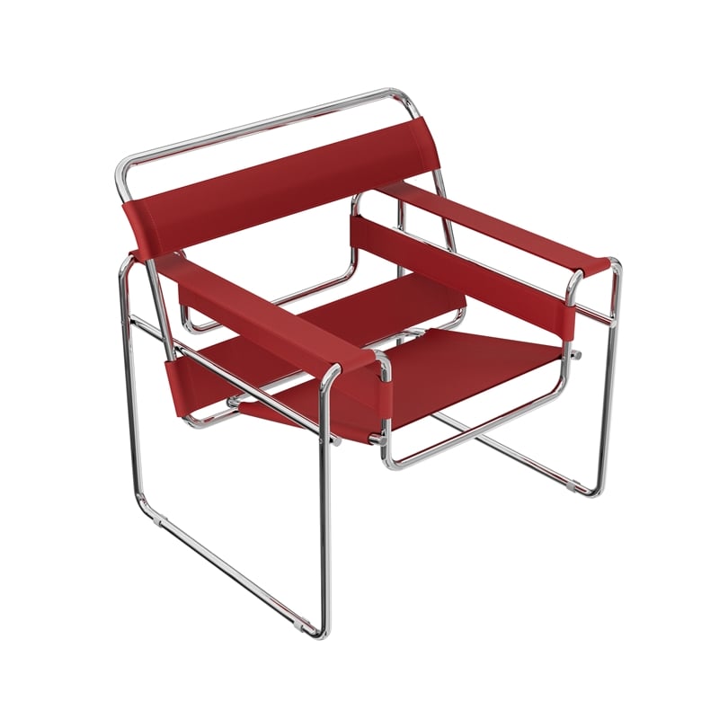 Pemberly Row Saddle Leather Armchair Stainless Steel Frame Accent Chair - Red