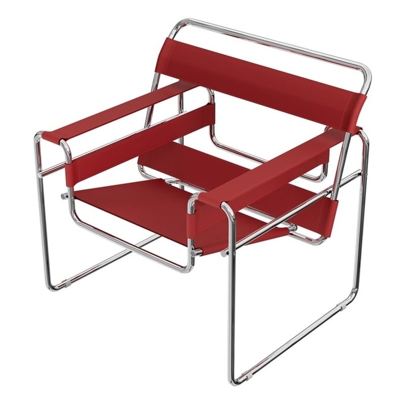 Pemberly Row Saddle Leather Armchair Stainless Steel Frame Accent Chair - Red