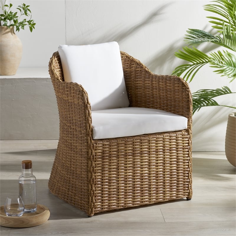 Pemberly Row Wood and Aluminum Wicker Outdoor Dining Chair in Natural/White