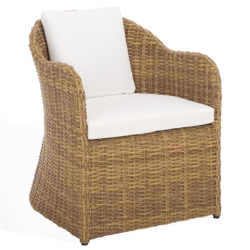 Pemberly Row Wood and Aluminum Wicker Outdoor Dining Chair in Natural/White