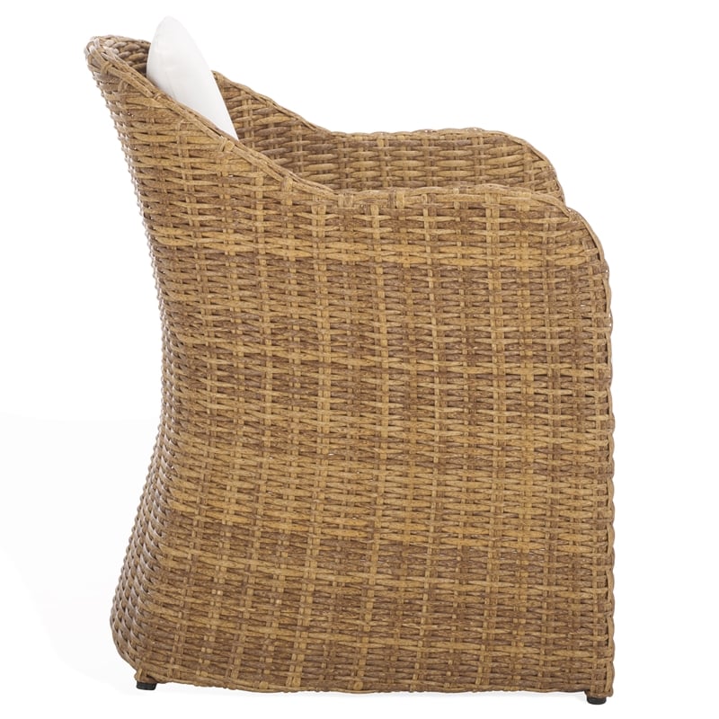 Pemberly Row Wood and Aluminum Wicker Outdoor Dining Chair in Natural/White