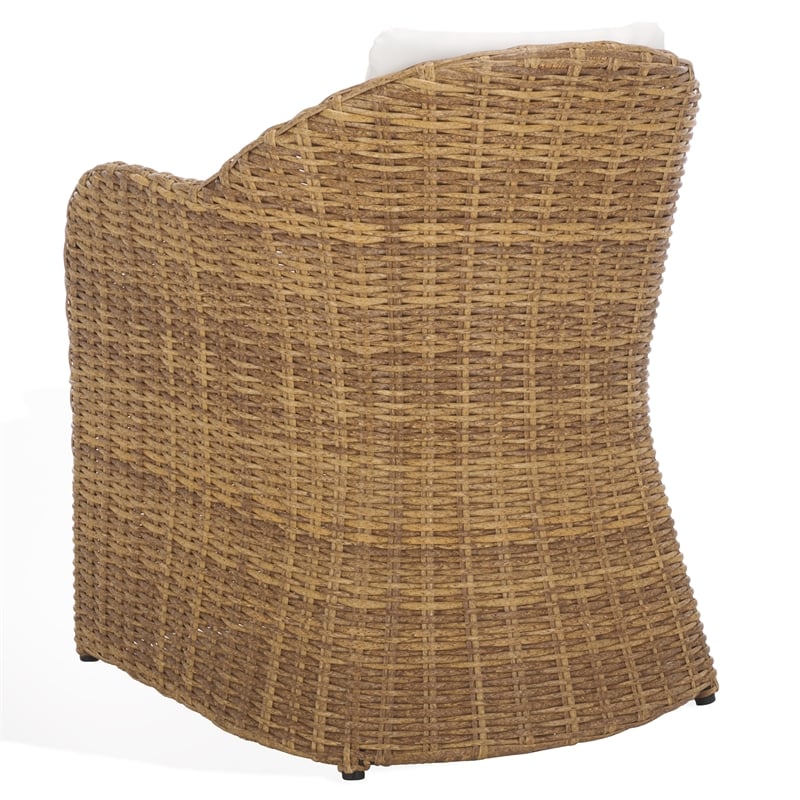 Pemberly Row Wood and Aluminum Wicker Outdoor Dining Chair in Natural/White