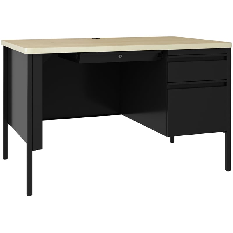 Pemberly Row Right-Hand Single Pedestal File Office Desk in Black / Maple