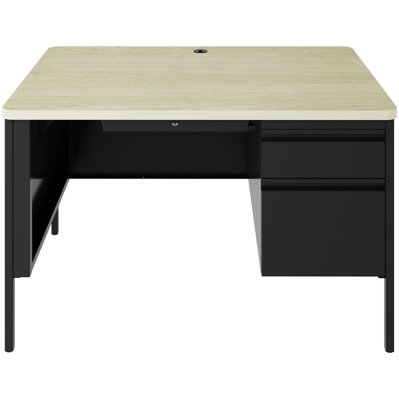Pemberly Row Right-Hand Single Pedestal File Office Desk in Black / Maple
