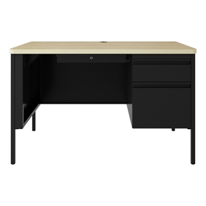 Pemberly Row Right-Hand Single Pedestal File Office Desk in Black / Maple