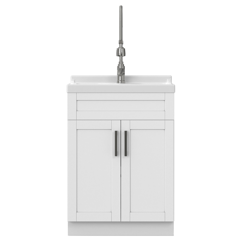 Pemberly Row 24-inch ABS Utility Sink & Cabinet in Pure White