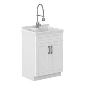 Pemberly Row 24-inch ABS Utility Sink & Cabinet in Pure White