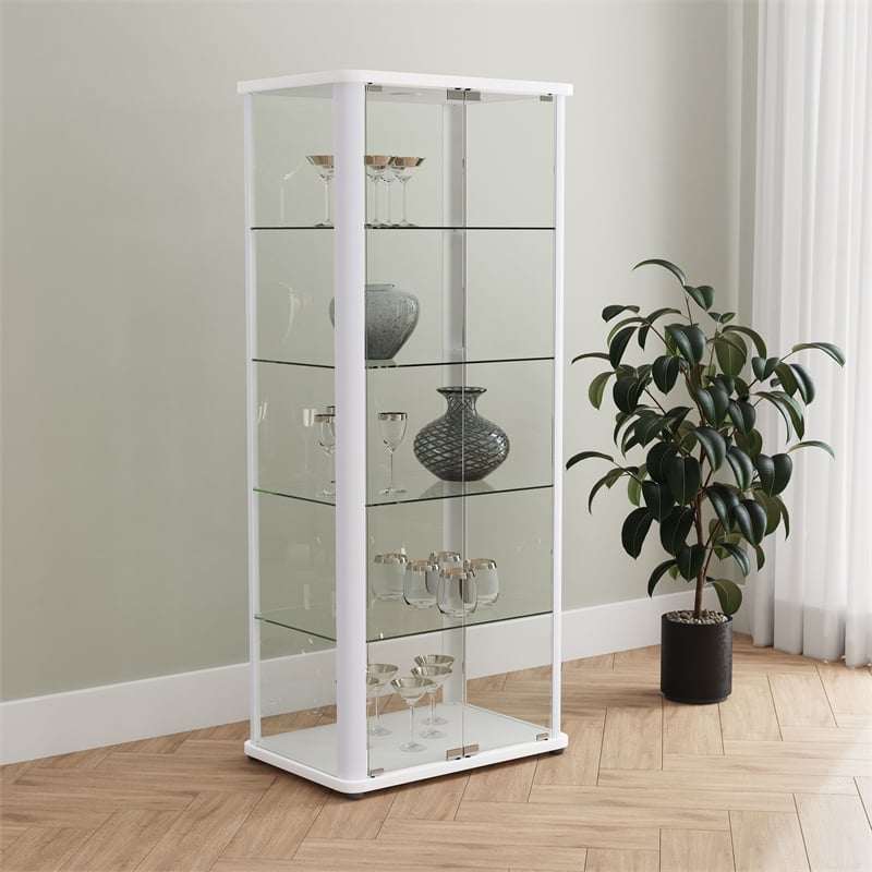 Pemberly Row 4-Shelf Wood Display Curio Cabinet with LED Lighting in White