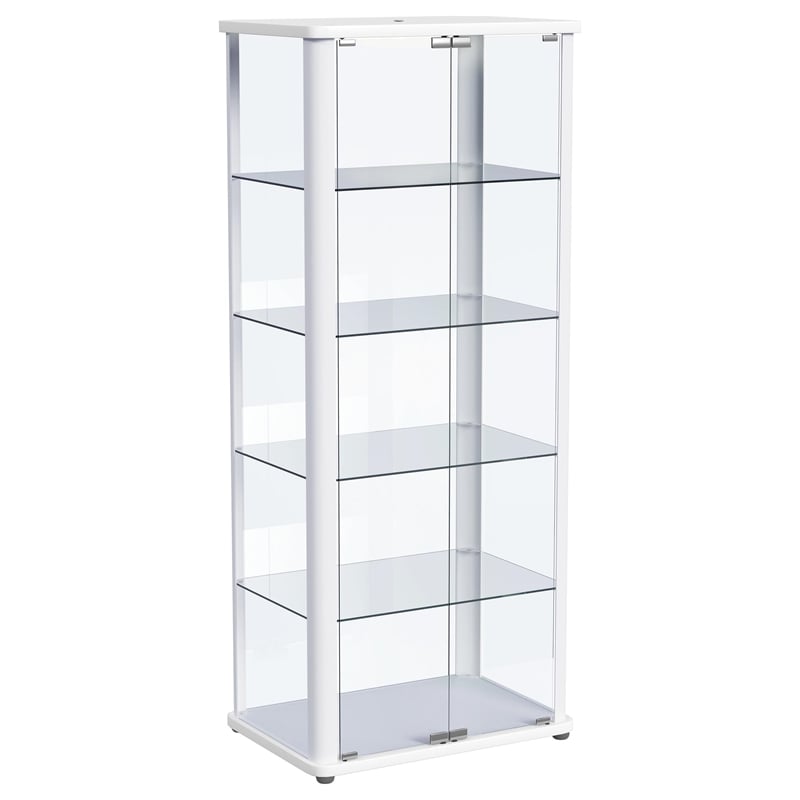 Pemberly Row 4-Shelf Wood Display Curio Cabinet with LED Lighting in White