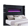 Pemberly Row Wingback Upholstered Fabric Queen Fireplace Bed Black